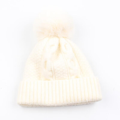 

Funny Women Knitted Hat Solid Color Wool Blends Crochet Pattern Pom-pom Top Ribbed Casual Warm Beanies