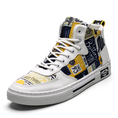 

Leyi mens shoes new high-top canvas shoes mens trend graffiti summer Korean version of the wild casual shoes spring&autumn shoes