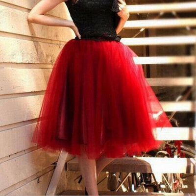 

7 Layers Women A Line Tulle Tutu Skirt Party Princess Ballet Dress Knee Length