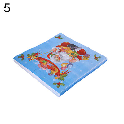 

20Pcs Christmas Tree Santa Claus Printed Wood Pulp Disposable Napkins Tissue