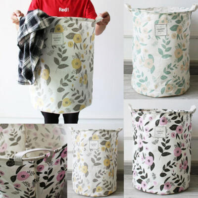 

UK Laundry Basket Washing Clothes Cotton linen Print Toys Home Storage Organizer