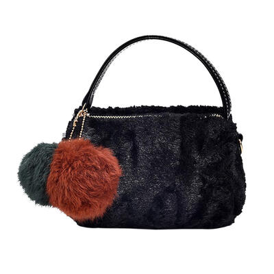

Women Faux Fur Fluffy Ball Chain Cylinder Shape Messenger Bag Shoulder Bag