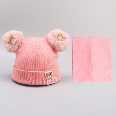 

Dongyun new autumn&winter boys&girls double ball knitted pure cotton neck cap two sets of caps to keep warm