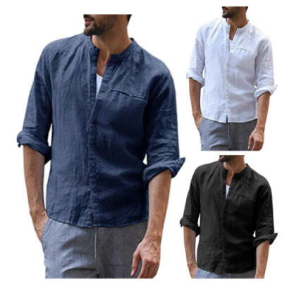 

UK Mens Linen Blouse Cotton Loose Tops Long Sleeve Tee Summer Men Shirt -3XL