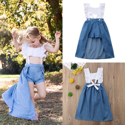 

US Toddler Baby Kids Girls Ruffle Denim Romper Bodysuit Jumpsuit Outfits Clothes