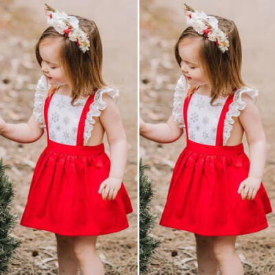 

Christmas Toddler Baby Girl Sleeveless Sequin Snowflake Ruffle Dress Clothes Set