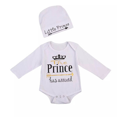 

Newborn Baby Boy Prince Romper Bodysuit Hat Cotton Clothes Outfits 2PCS Set