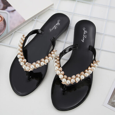 

Rose Women Beach Slippers Flip Flops Sandals Pearl Fashion Slippers Flats Shoes