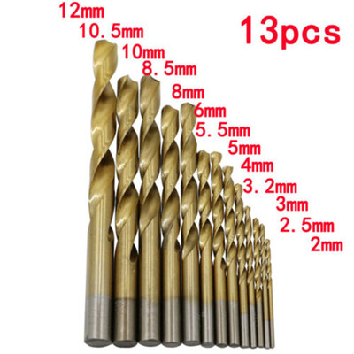 

13Pcs 2mm12mm Titanium Coated HSS High Speed Steel Drill Bit Set Tool New