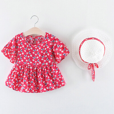 

Infant Baby Girl Flare Sleeve Flower Floral Print Princess DressHat Cap Outfits