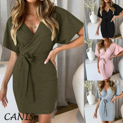 

Womens Lady Summer Short Sleeve Casual Loose Sundress Tops Mini T-shirt Dress