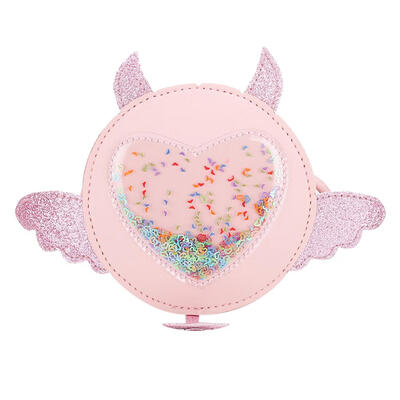 

Cute Glitter Clear Heart Shoulder Bag Leather Kid Girl Round Crossbody Bags