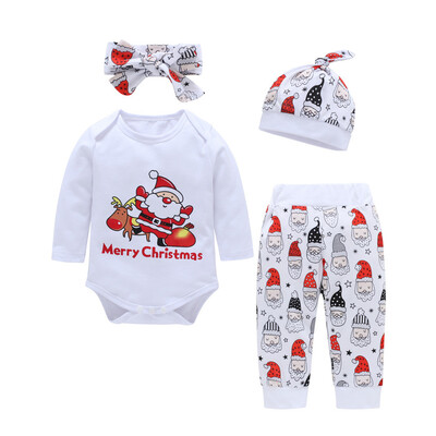 

Infant Baby Boys Girls Letter Print Christmas Romper Pants Hat Headband Outfits