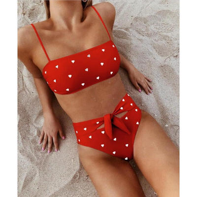 

Women&39s Cute Heart Print High Waist Bikini Set Removable Strap Bathing Suit Swimsuits Two-Piece Suit