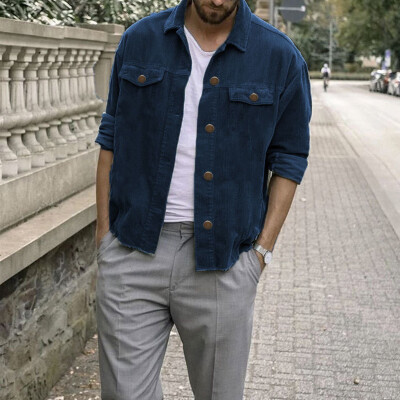 

Mens corduroy loose jacket mens jacket in the long section of the winter mens warm jacket jacket Slim version