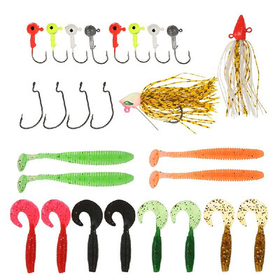 

26PCS Soft Worm Lure Fishing Lure Set Jig Hooks Crank Hook Fishing Baits Set