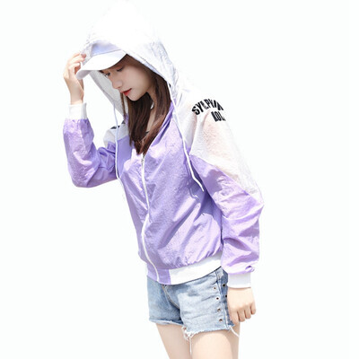 

2019 Summer Womens Sunscreen Shirt Jacket Anti-UV Stitching Color Letter Printing Sunscreen Clothes