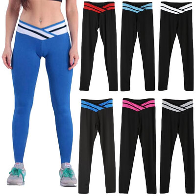 

Fashion Women Stretch Leggings Contrast Color Elastic Waist Gym Sport Running Pants Trousers
