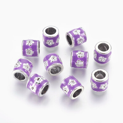 

Alloy European Beads Large Hole Beads with Enamel Column with Flower Silver Lilac 85x85mm Hole 5mm