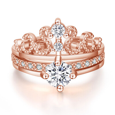 

New 2 in 1 Luxury Fashion Crown Women Open Rings