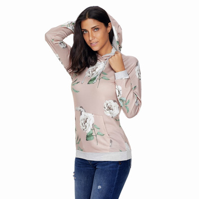 

Floral Print Long Sleeve Pocket Pullover Sports Casual Hoodie sweatshirt