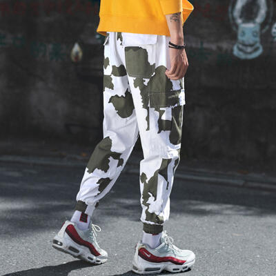 

NEW Hot Side Pockets Ribbons Pencil Pants Men Hip Hop Streetwear Sweatpants Fashion Casual Male Cargo Pants Trousers Army Green