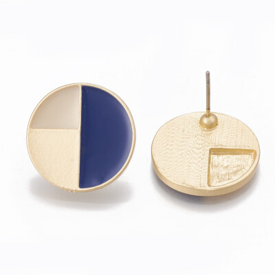 

Alloy Stud Earrings with Enamel Flat Round Matte Golden Blue 19mm Pin 07mm