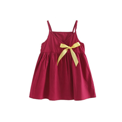 

Summer Baby Girl Dress Sleeveless Solid Sling Ribbons Princess Dress Cute Fashion Children Girl Clothing