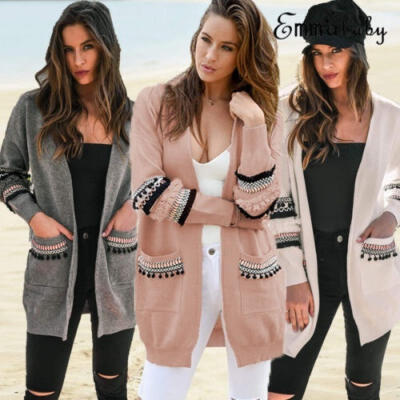 

Women Boho Long Cardigan Open Coat Long Sleeve Ladies Jacket Jumper Outwear