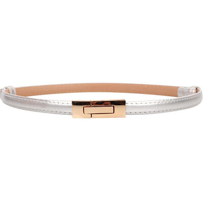 

Fashion Faux Leather Women Slim Belt Metal Buckle Solid Color Strap Waistband