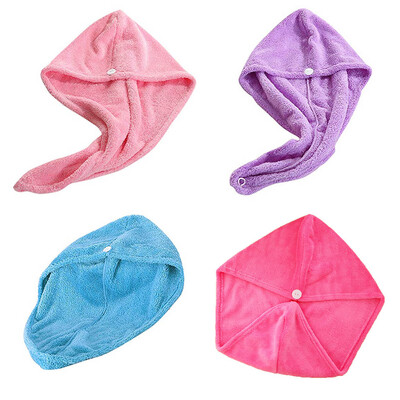 

Coral Velvet Hair Drying Towel Ultra Absorbent Twist Head Turban Drying Cap Bathing Button Hat