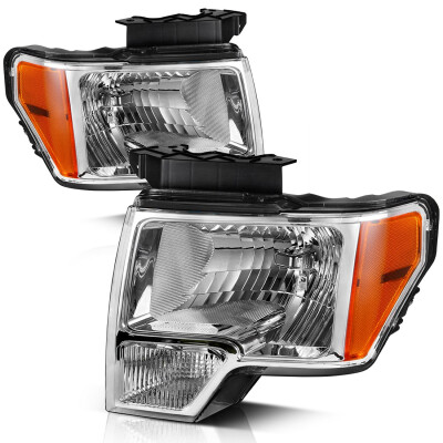 

FOR 2009-2014 FORD F150 PICKUP CHROME HOUSING PAIR AMBER SIDE HEADLIGHTLAMP SET1 Year Warranty