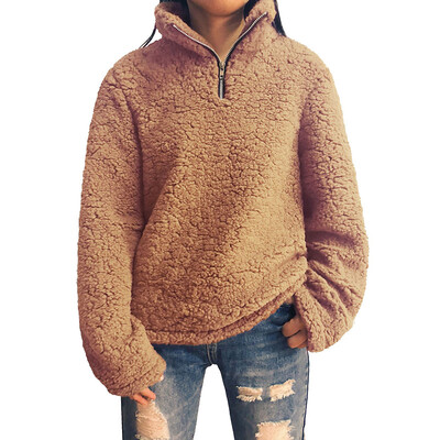 

Womens Zipper Turtleneck Fur Tops Long Sleeve Thick Winter Warm Pullover Coat