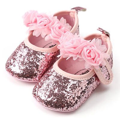 

Sequins Lace Flower Baby Girl First Walker Anti-slip Soft Sole Bottom Walking Princess Shoes