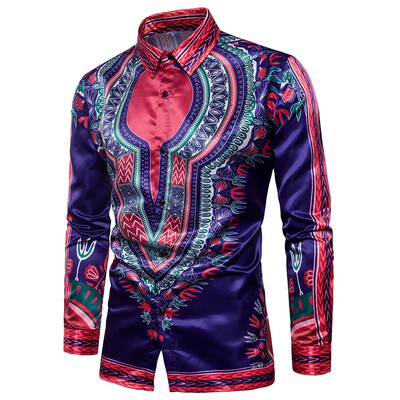 

Turndown Collar Tribal Print Color Block Shirt