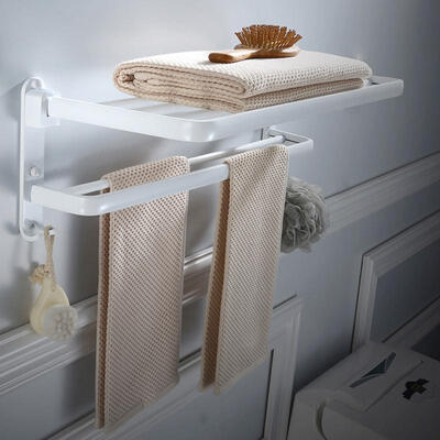 

Greensen Bathroom Wall Mounted Towel Rack Folding Towel Holder Hanger Shelf with Hook