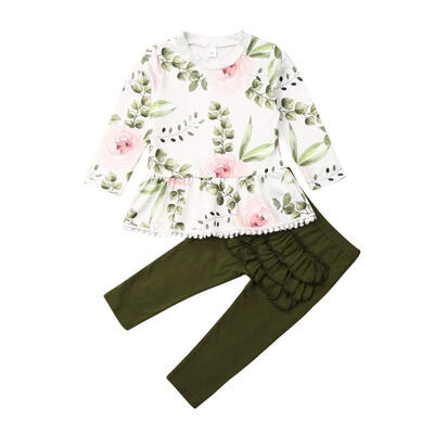 

Infant Baby Girls Clothes Set Long Sleeve Flower Top Ruffles Trousers Pants Autumn Clothes Set 1-5Y
