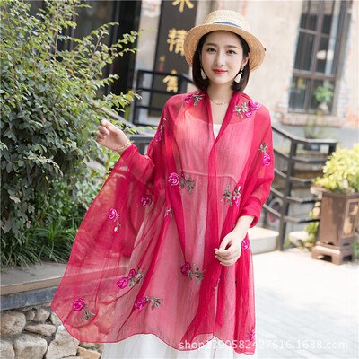 

Scarf shawl dual-use long female Korean version of the national wind embroidery chiffon scarves spring&autumn embroidered shawl manufacturers wholesale