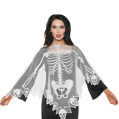 

Toponeto Halloween Skeleton Lace Woven Poncho Comfortable Light Weight Sheer Fabric Breat