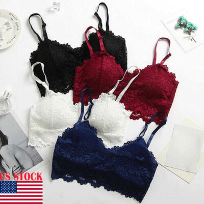 

Women Floral Sheer Lace Triangle Bralette Unpadded Bra Crop Top Strappy Lingerie