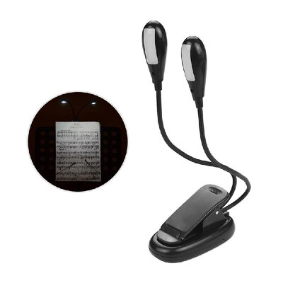 

Adjustable LED Music Stand Lamp Clip On Reading Light Dual Arms 4 SMD LED Beads Including Adapter&USB Cord Musical Instrument
