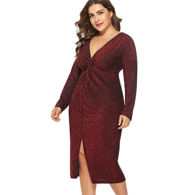 

Twist Front Plus Size Slit Bodycon Dress