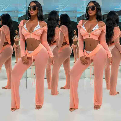 

Women Beach Mesh Sheer Bikini Cover Up Swimwear Transparent Long Pant Trousers