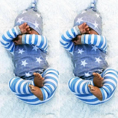 

Newborn Baby Girl Boys Long Sleeve Star T-shirt Pants hats Outfits Set Clothes 3PCS