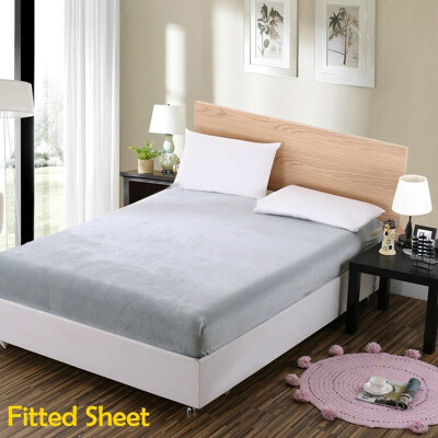 

Warm Bedding Solid Color Velvet Bed Sheets Fitted Sheet Elastic Mattress Cover Bedspread