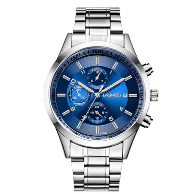 

Gobestart Men Three Eyes Dial Watch Stainless Steel Belt Luminous Waterproof Quartz Watch