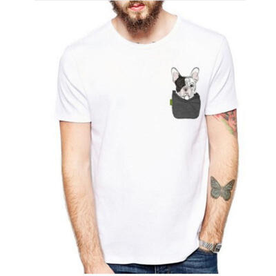 

Pug Pocket Dog Pattern Printing Mens T-Shirt Cartoon Round Neck Short-Sleeve Cool Mens Shirt Tees