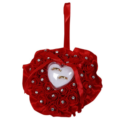 

1Pcs Heart-shape Rose Flowers Valentines Day Gift Ring Box Romantic Wedding Jewelry Case Ring Bearer Cushion Holder Decor