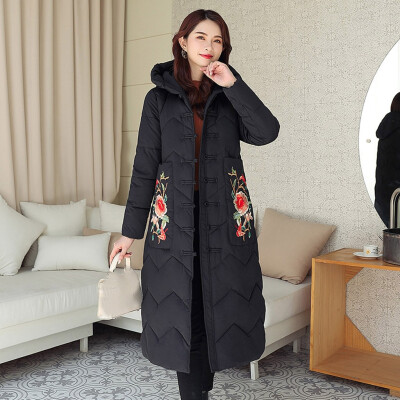 

Roseonmyhand Fashion Women Hooded Winter Floral Embroidery Windbreaker Coat Jacket Overcoat