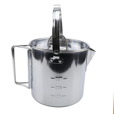 

Portable Stainless Steel Water Cup Hanging Pot with Lid Foldable Handle
